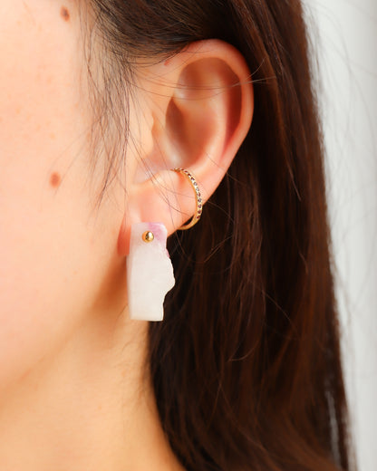 Rock Pierced Earring - Pink Tourmaline -