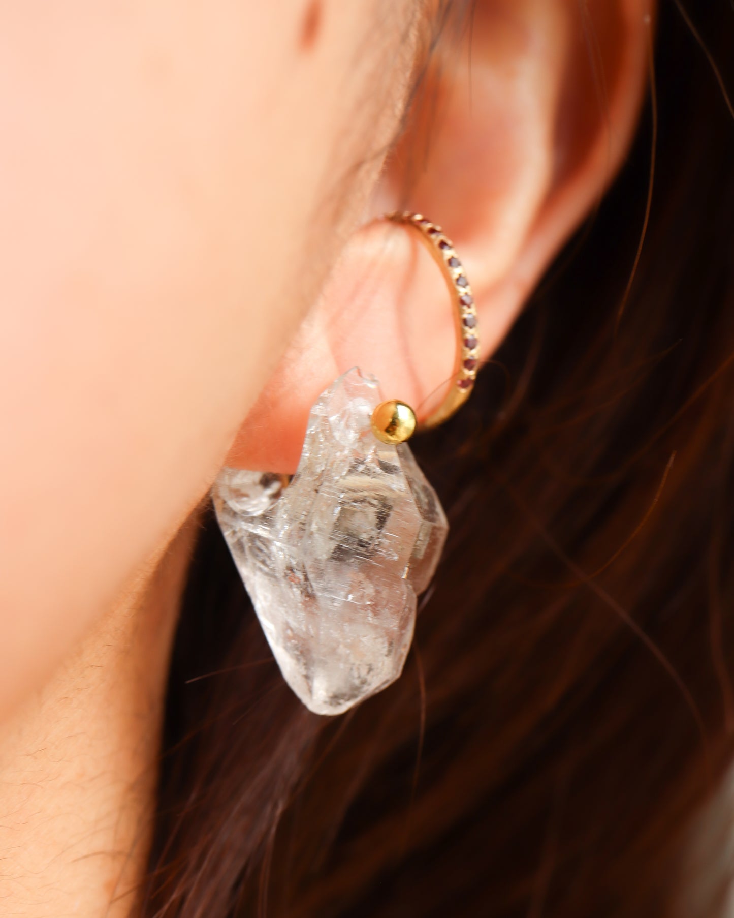 Rock Pierced Earring - Diamond Quartz -