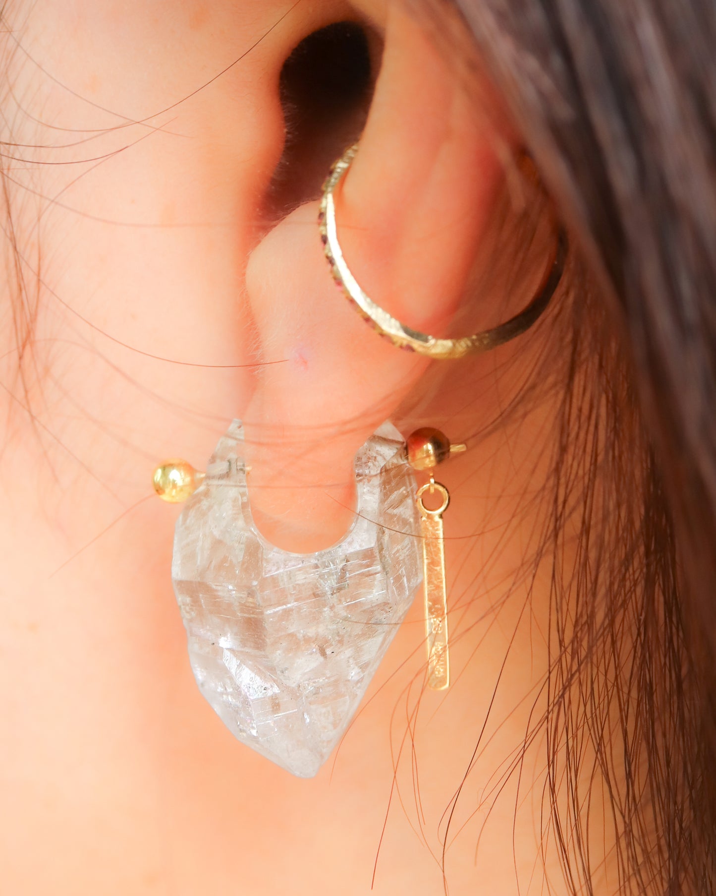 Rock Pierced Earring - Diamond Quartz -