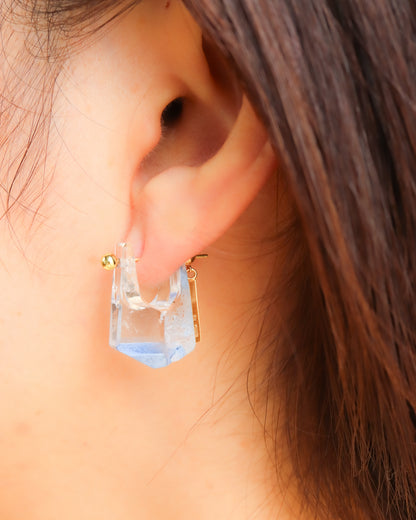 Rock Pierced Earring - Dumortierite in Quartz -