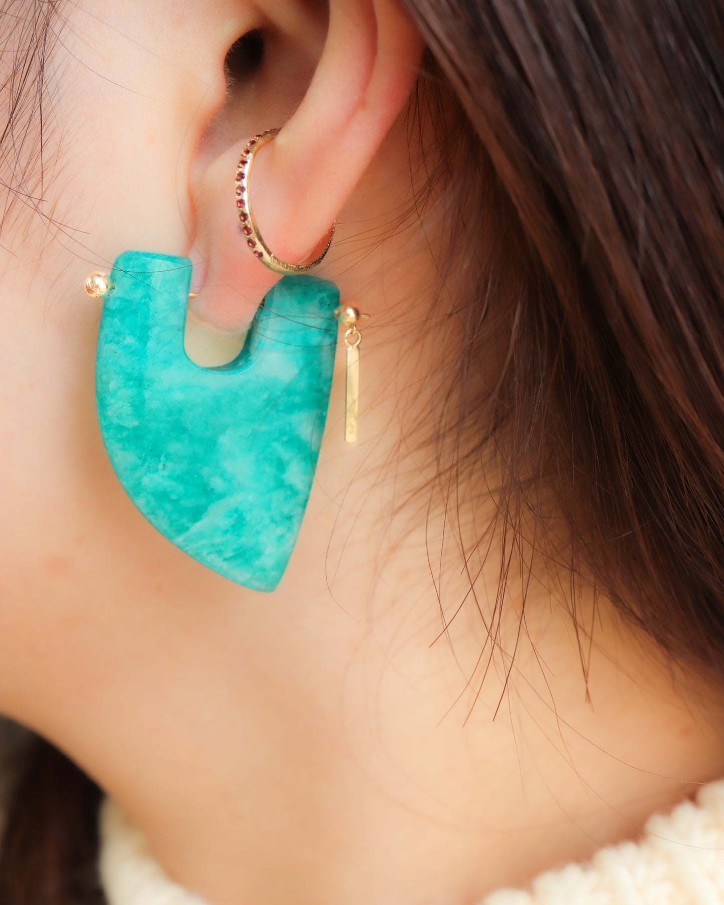 Rock Pierced Earring - Amazonite -