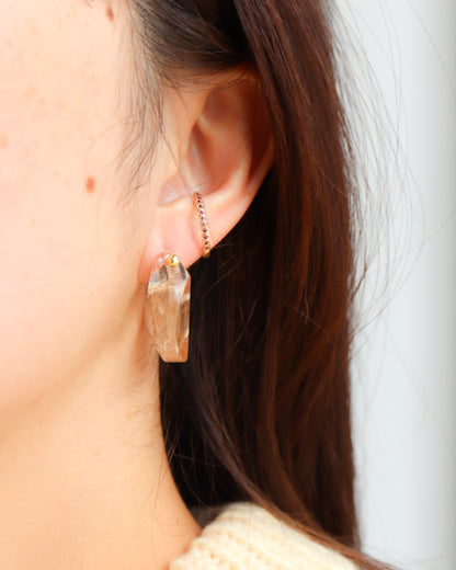 Rock Pierced Earring - Golden Rutilated Quartz -
