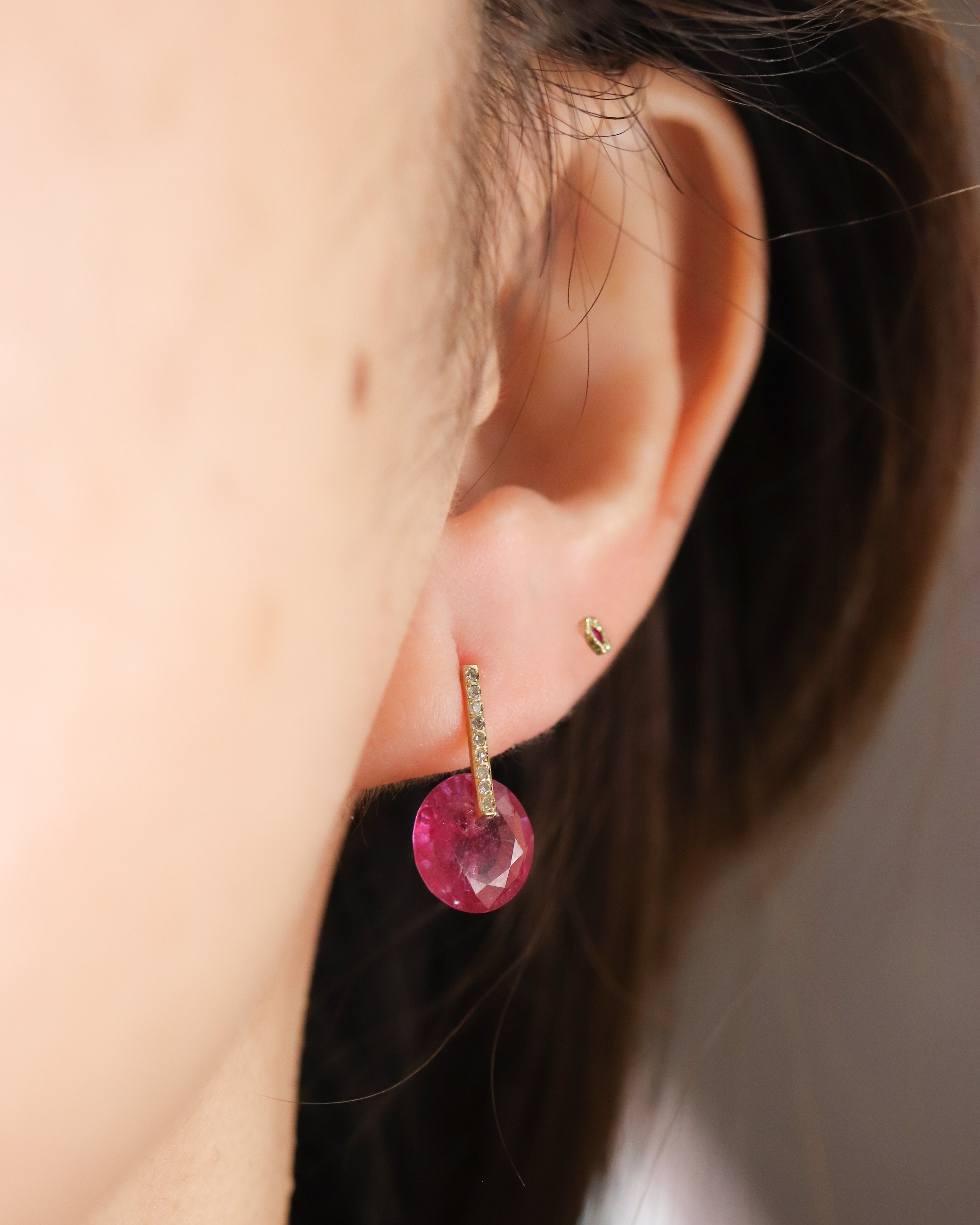 Hibiki Stone Pierced Earring - Ruby / Diamond -