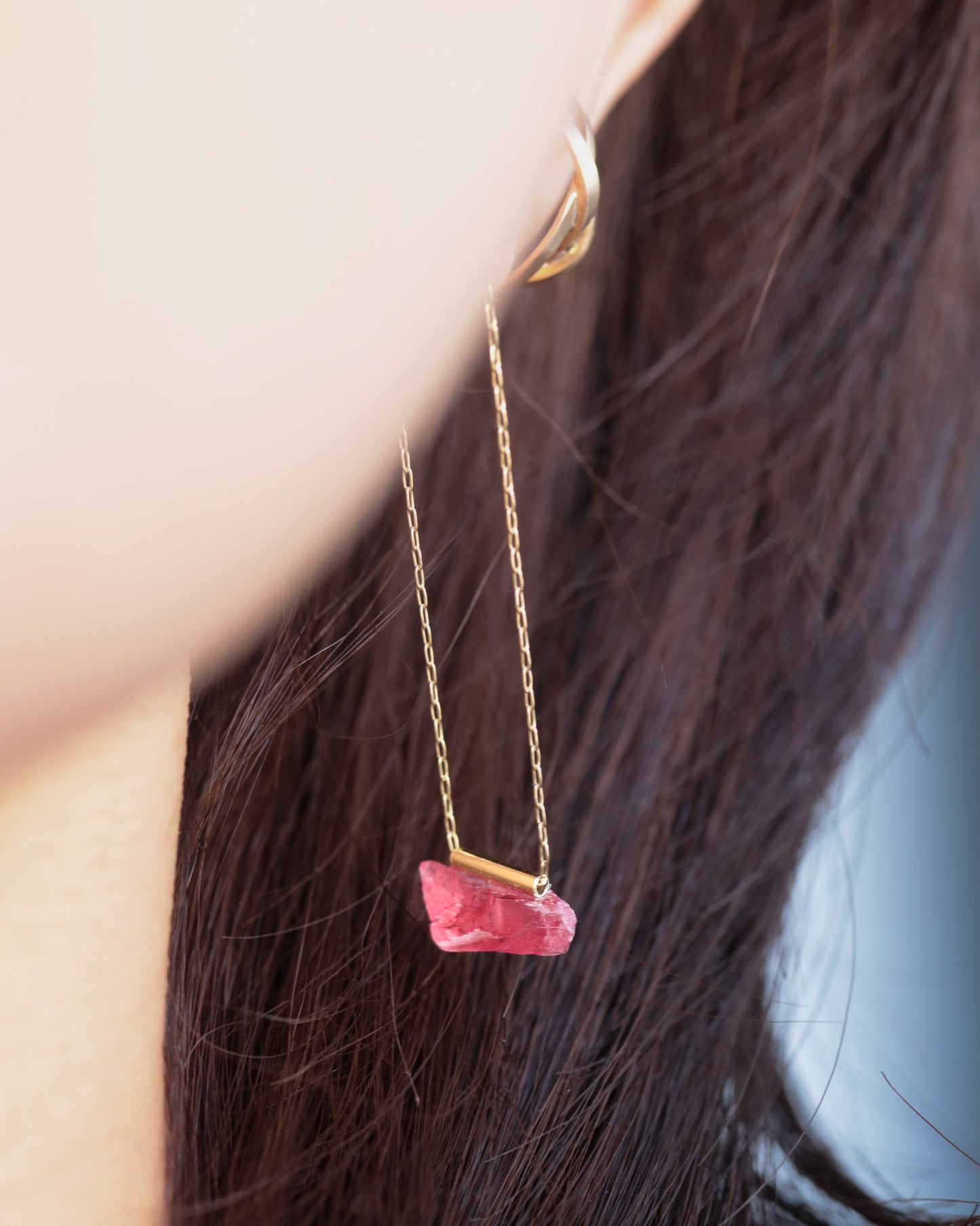 Pipe Pierced Earring - Rhodonite -