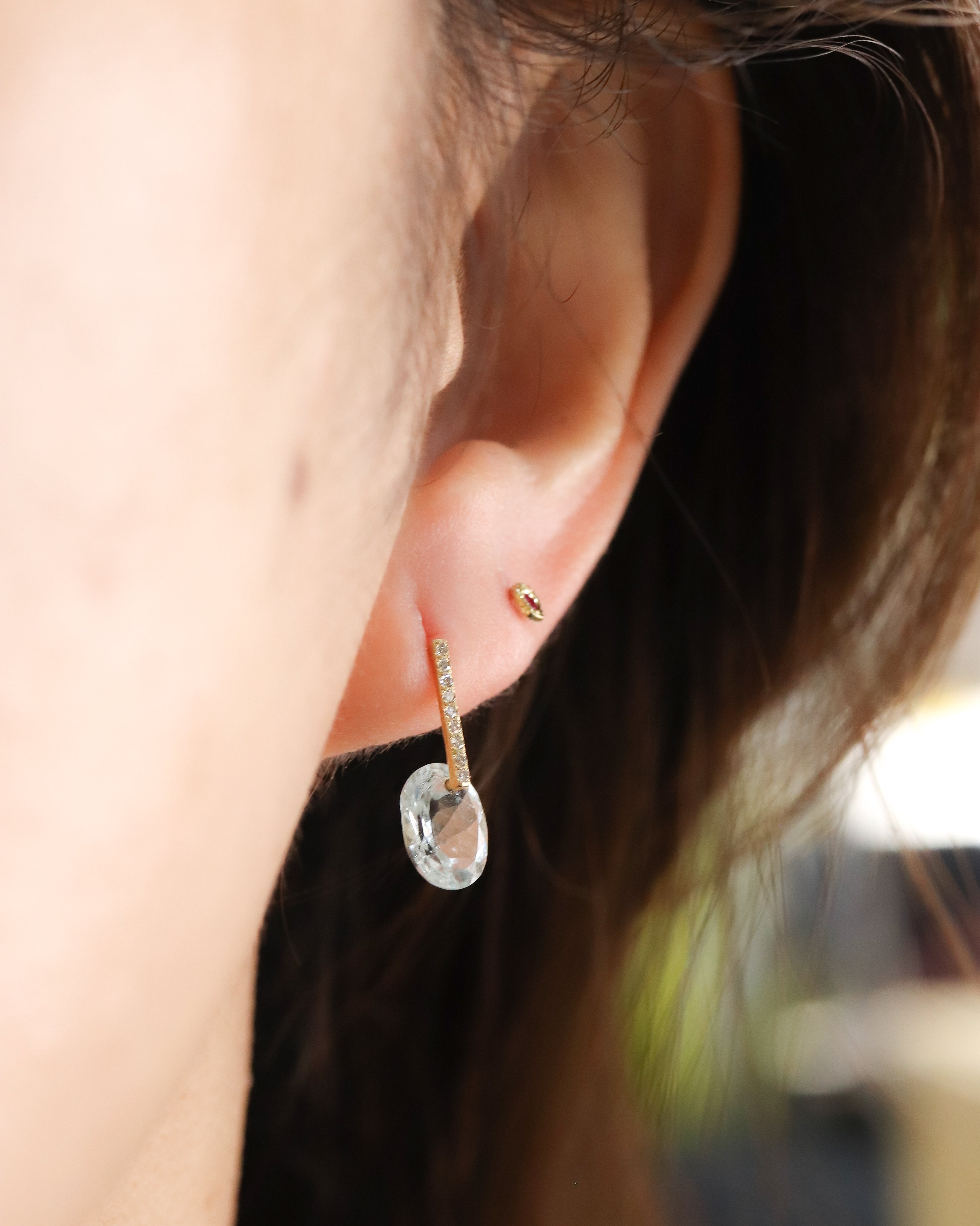 Hibiki Stone Pierced Earring - Aquamarine / Diamond -