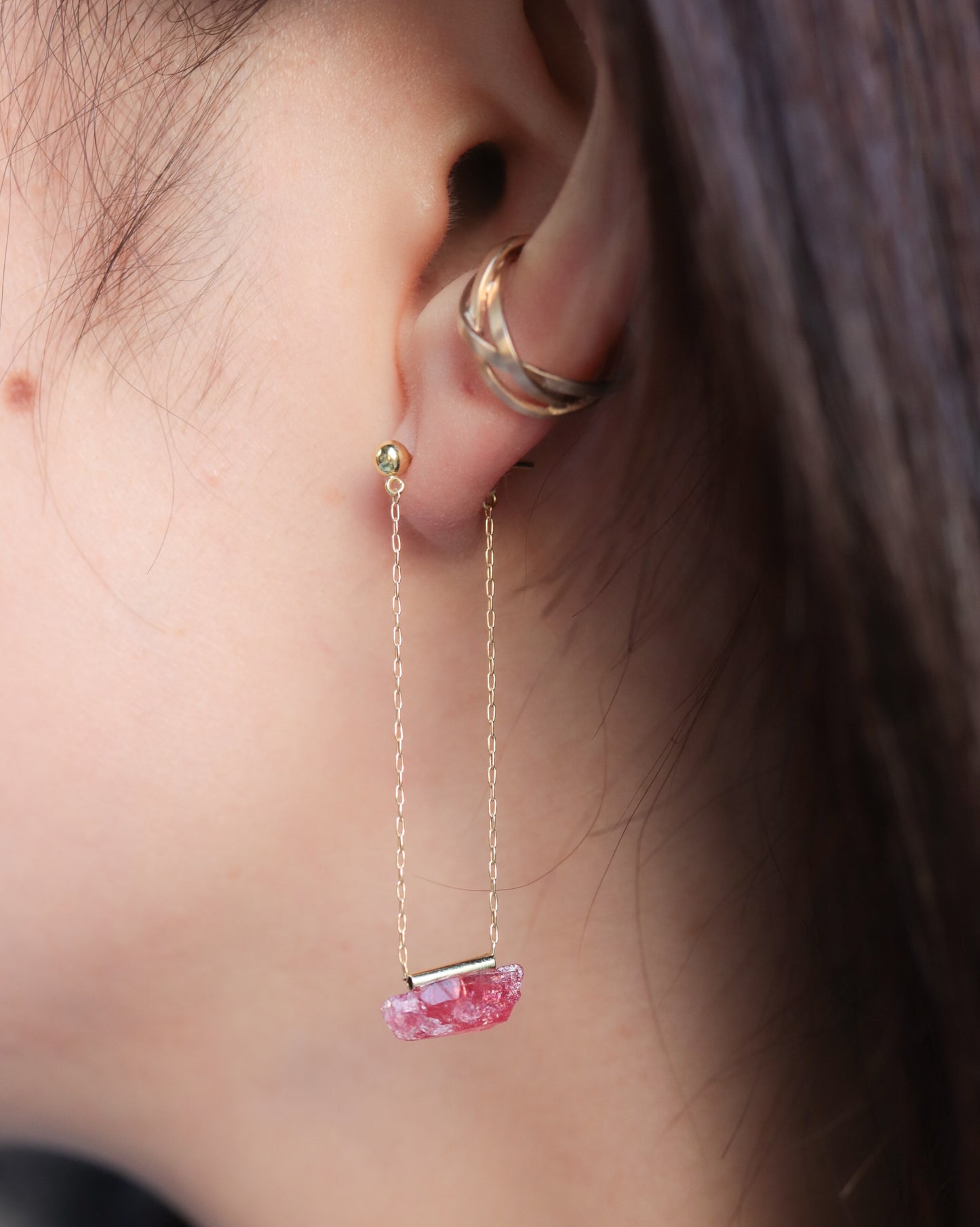 Pipe Pierced Earring - Rhodonite -