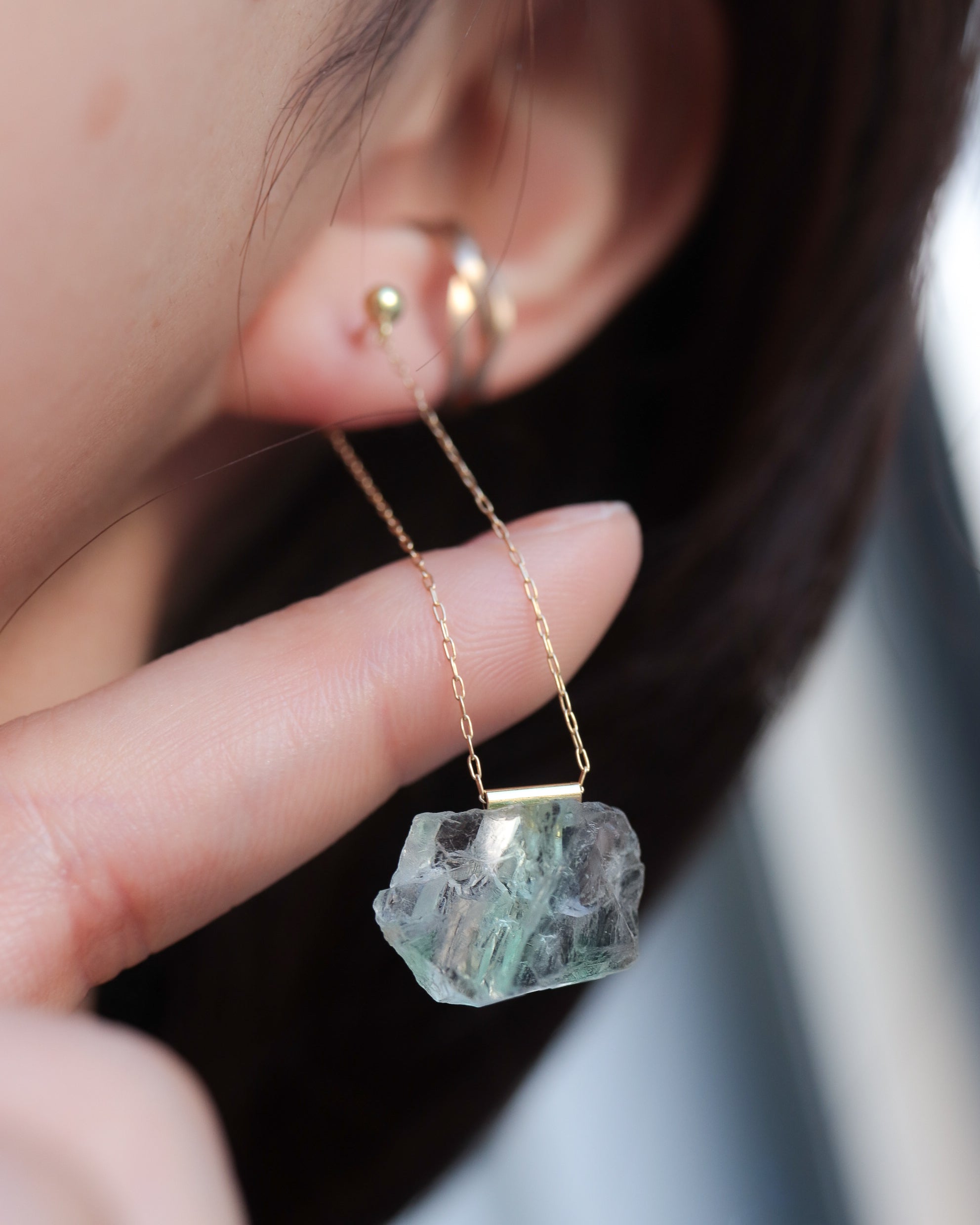 Pipe Pierced Earring - Fluorite -