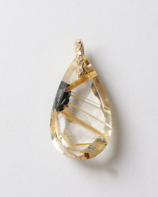 Hibiki Stone Necklace - Golden Rutilated Quartz / Diamond -