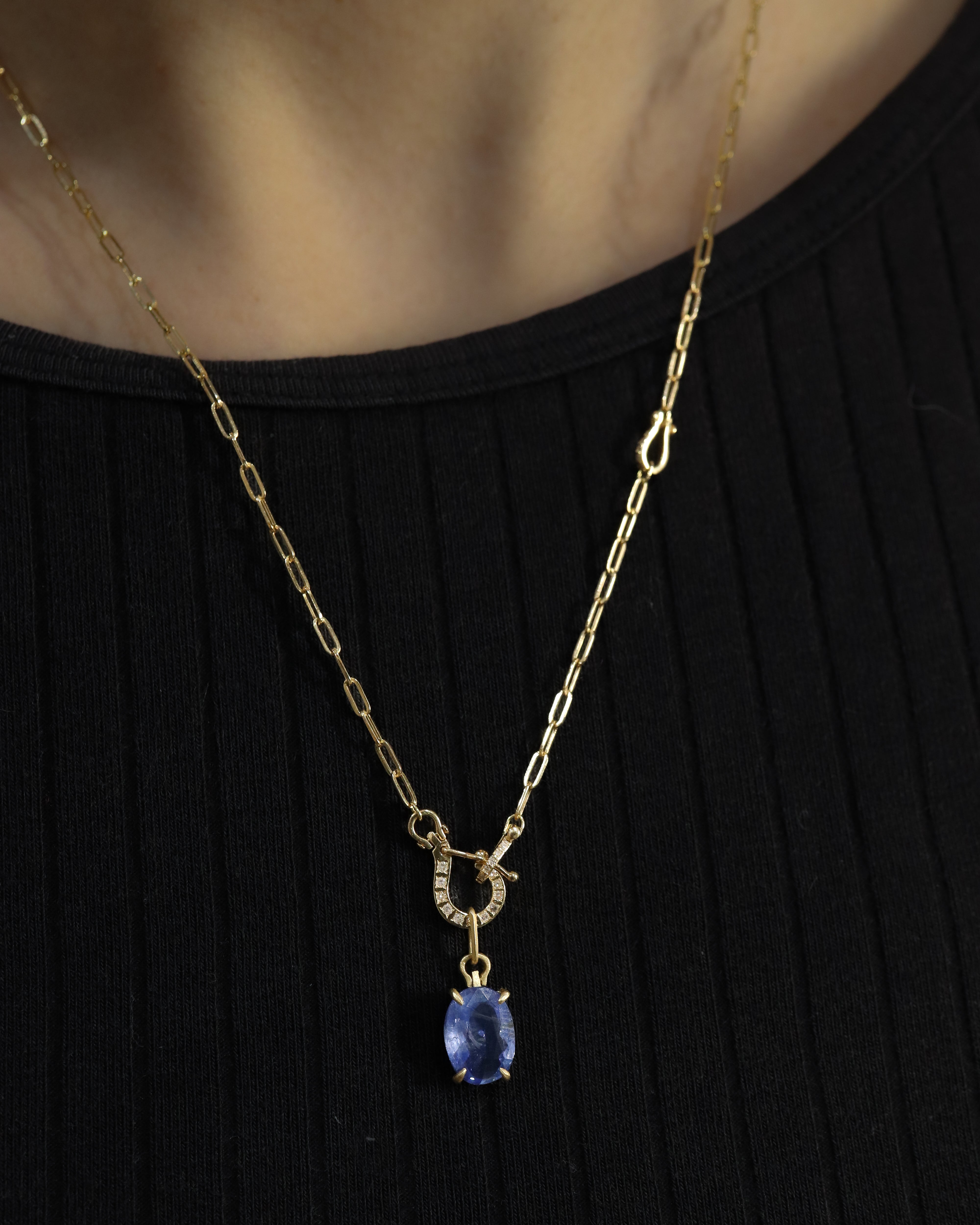 Horse Shoe Prong Necklace - Sapphire -
