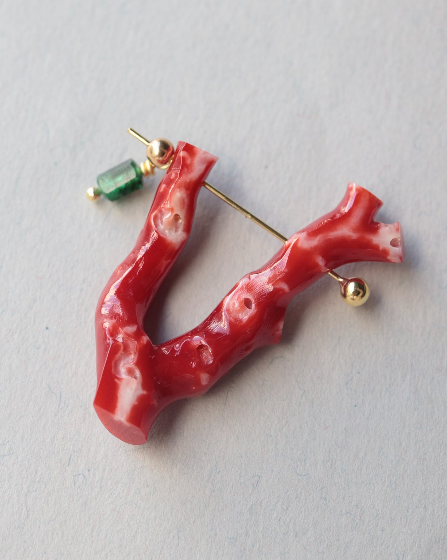 Rock Pierced Earring - Coral / Emerald -