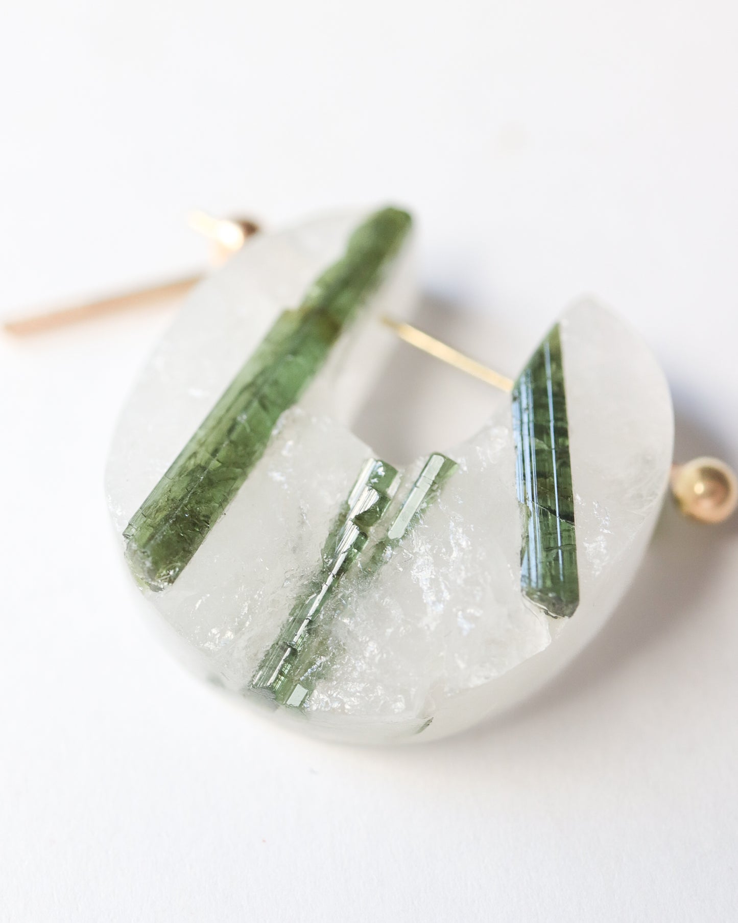 Rock Pierced Earring - Green Tourmaline -