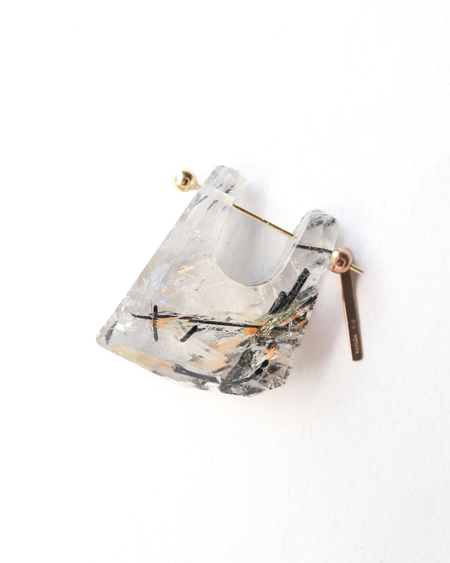 Rock Pierced Earring - Tourmalinated Quartz -