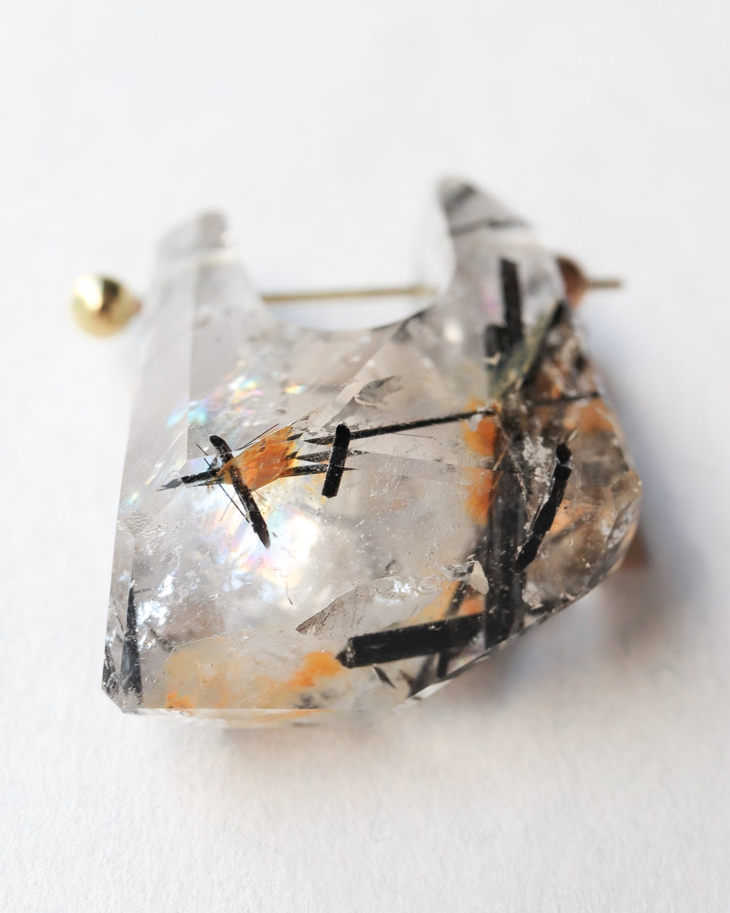 Rock Pierced Earring - Tourmalinated Quartz -