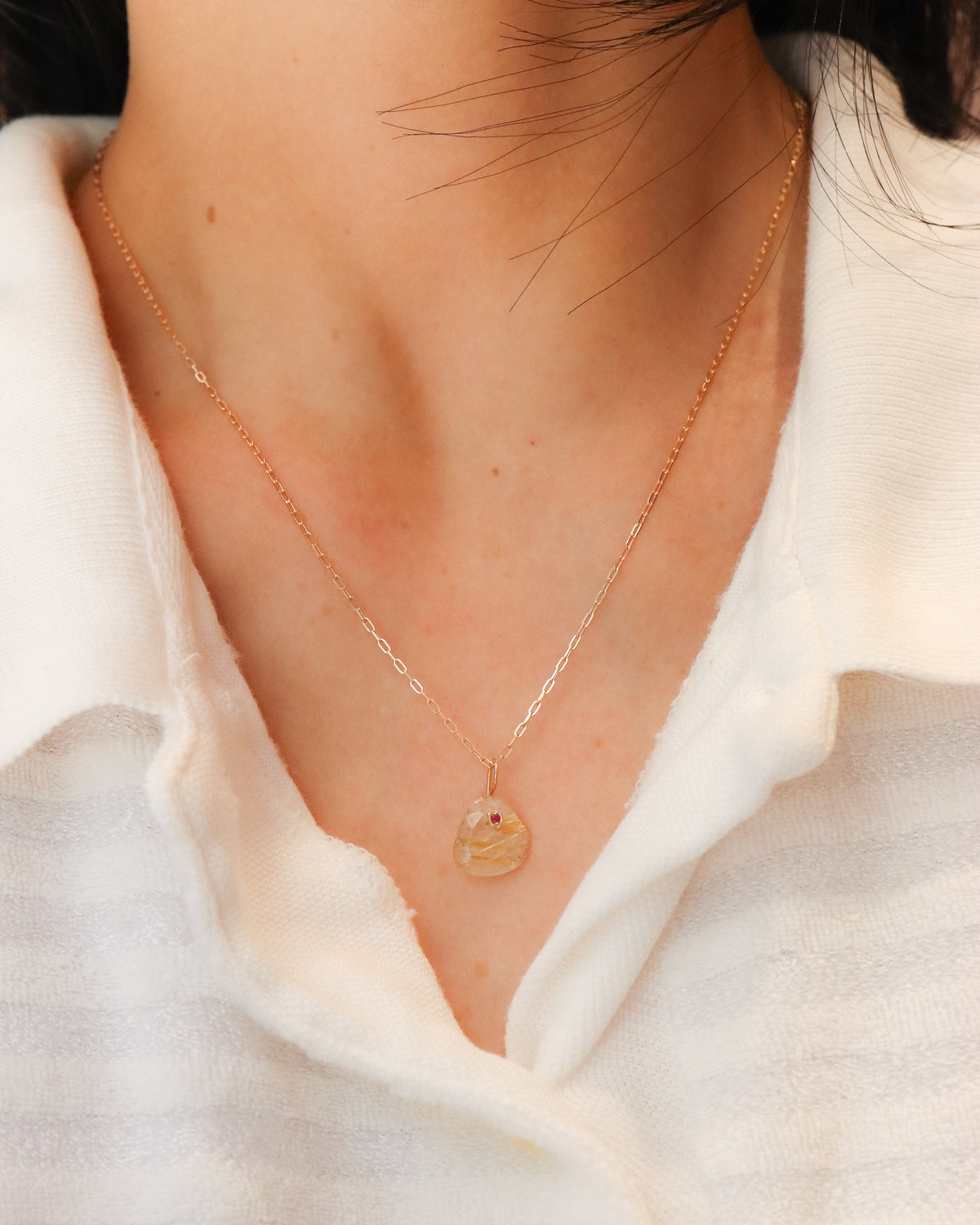 Flat Necklace - Golden Rutilated Quartz -