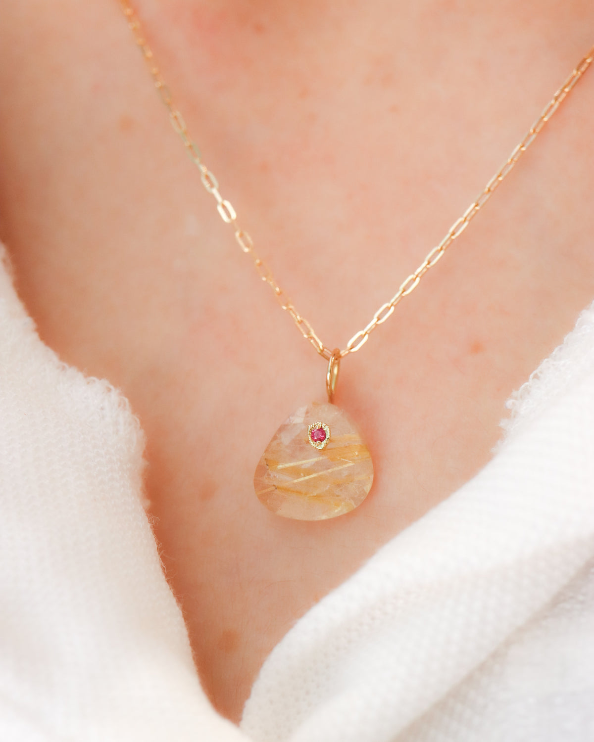 Flat Necklace - Golden Rutilated Quartz -