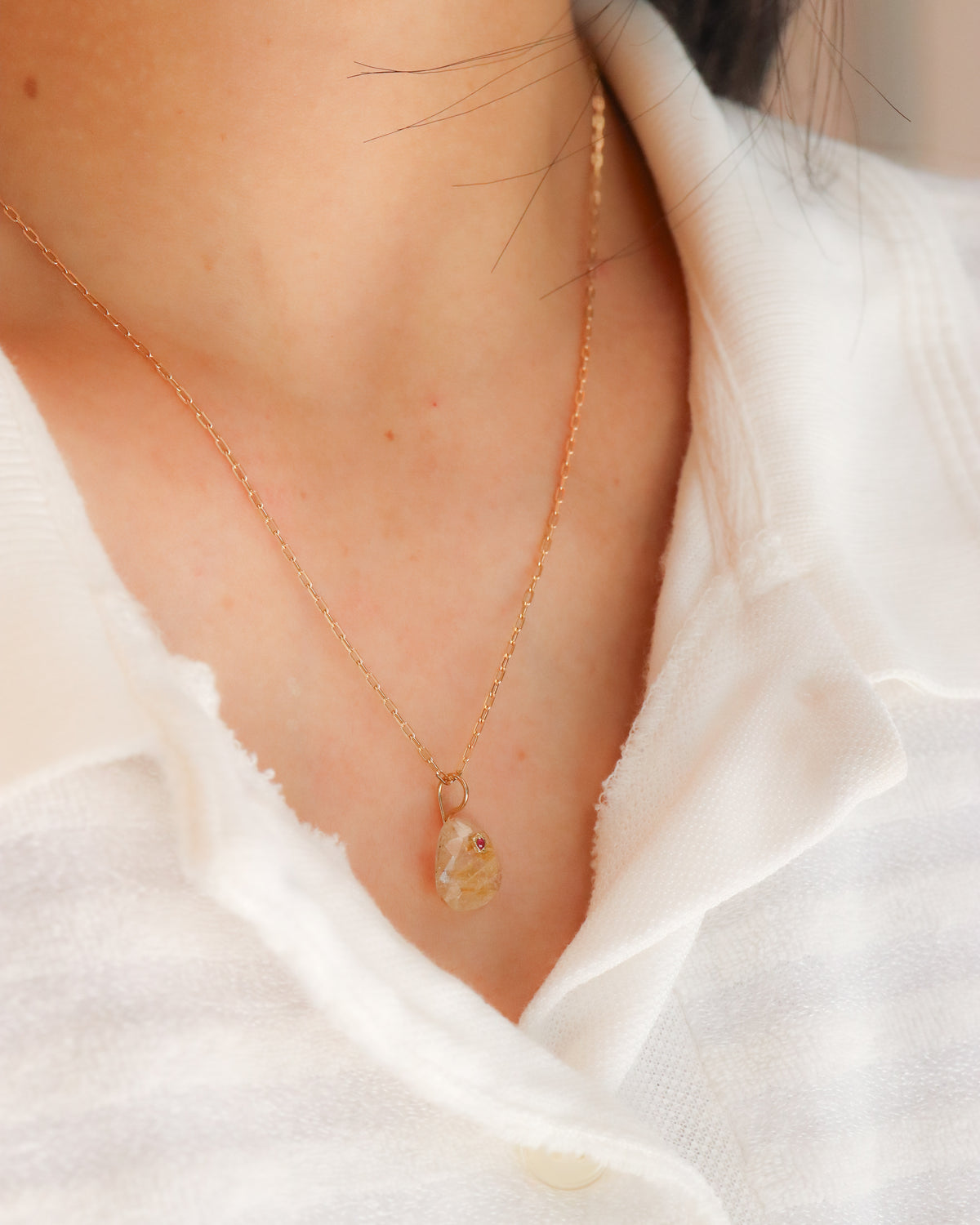 Flat Necklace - Golden Rutilated Quartz -