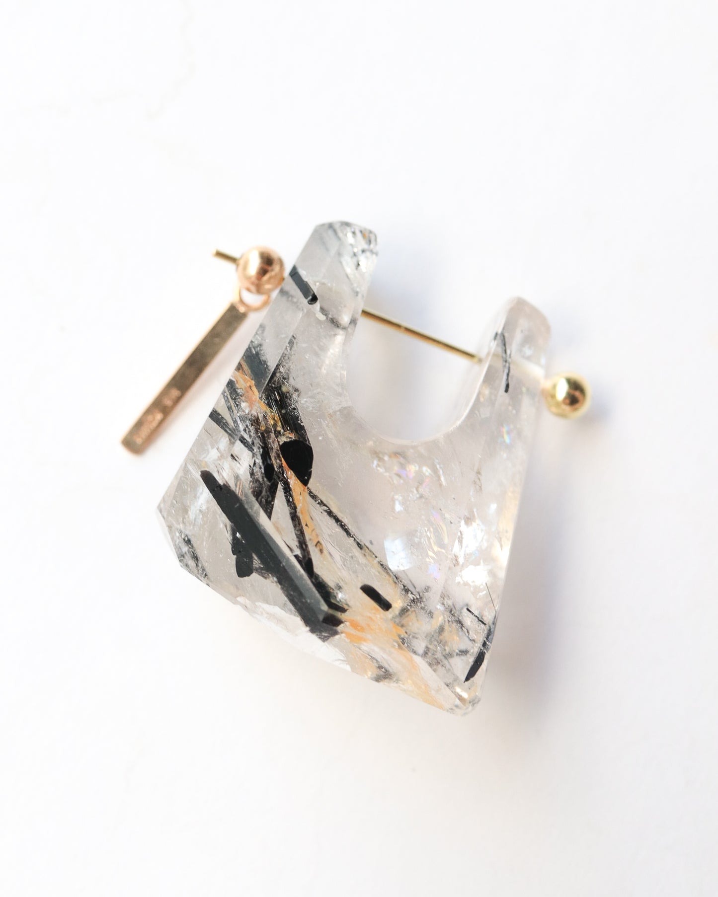 Rock Pierced Earring - Tourmalinated Quartz -