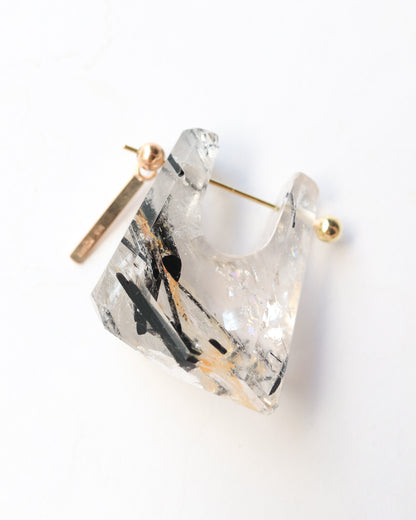 Rock Pierced Earring - Tourmalinated Quartz -