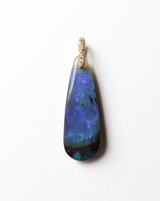 Hibiki Stone Necklace - Boulder Opal / Diamond -