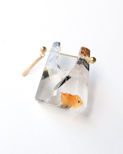 Rock Pierced Earring - Tourmalinated Quartz -