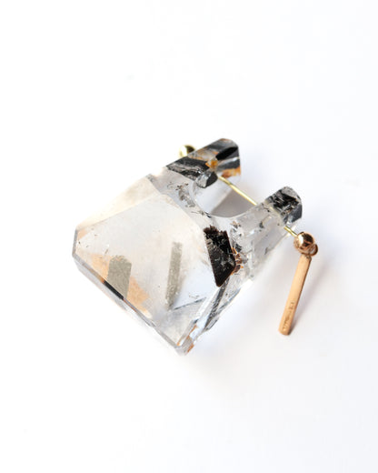 Rock Pierced Earring - Tourmalinated Quartz -