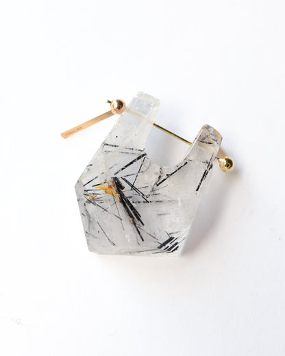 Rock Pierced Earring - Tourmalinated Quartz -