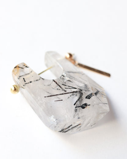 Rock Pierced Earring - Tourmalinated Quartz -