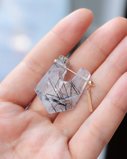 Rock Pierced Earring - Tourmalinated Quartz -