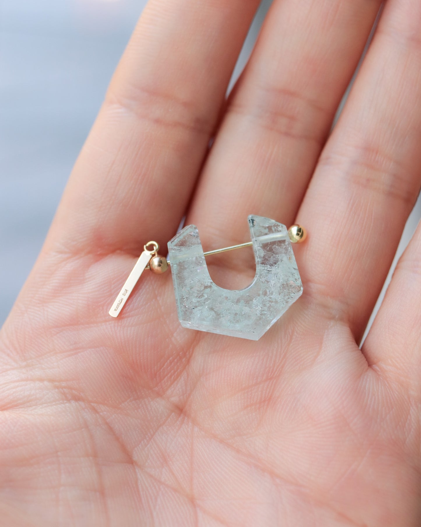 Rock Pierced Earring - Aquamarine -