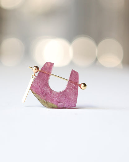 Rock Pierced Earring - Tourmaline -