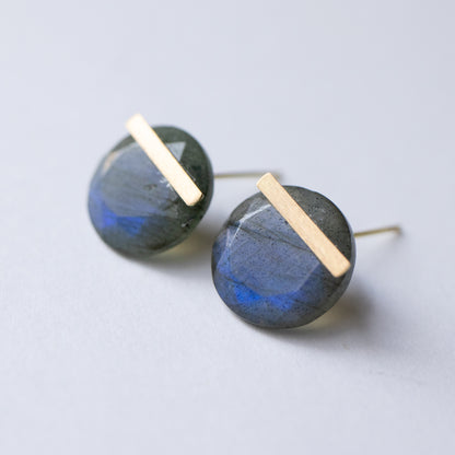 Bar stone pierced earrings - Labradorite -