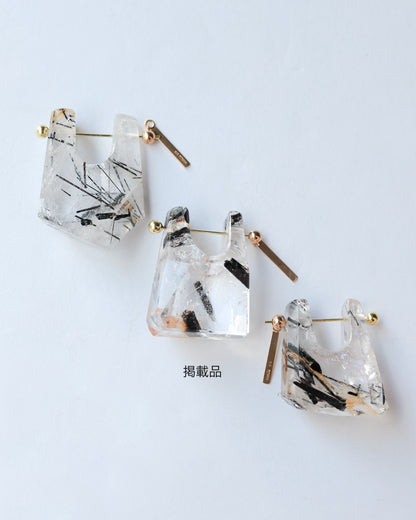 Rock Pierced Earring - Tourmalinated Quartz -