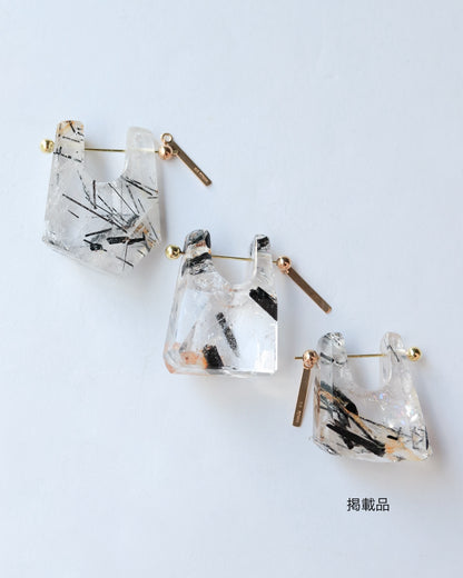 Rock Pierced Earring - Tourmalinated Quartz -