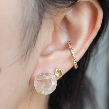 Bar stone Pierced Earring - Golden Rutilated Quartz -