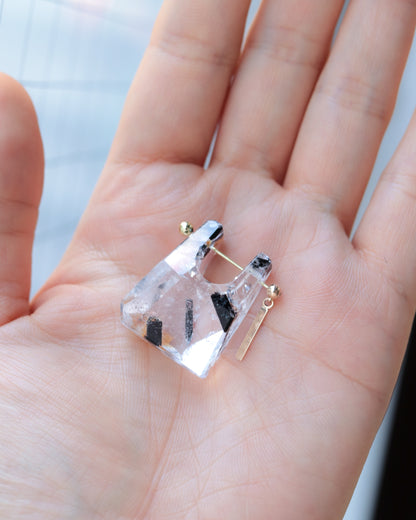 Rock Pierced Earring - Tourmalinated Quartz -