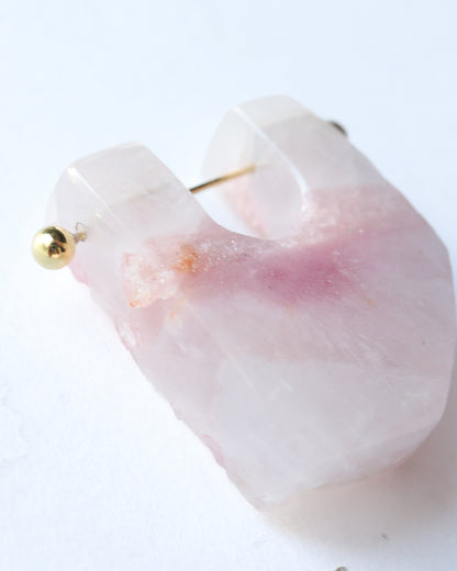 Rock Pierced Earring - Pink Tourmaline -