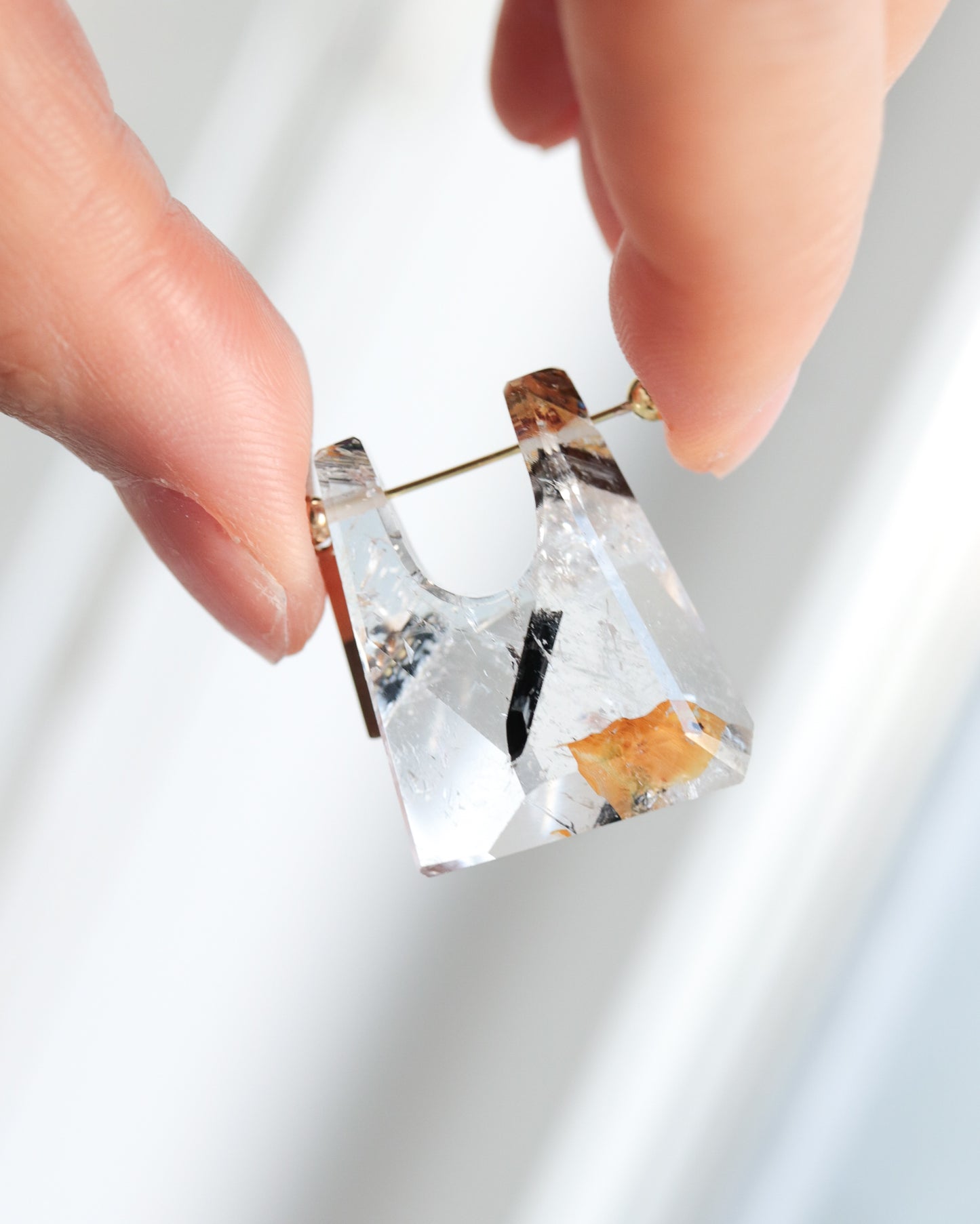 Rock Pierced Earring - Tourmalinated Quartz -