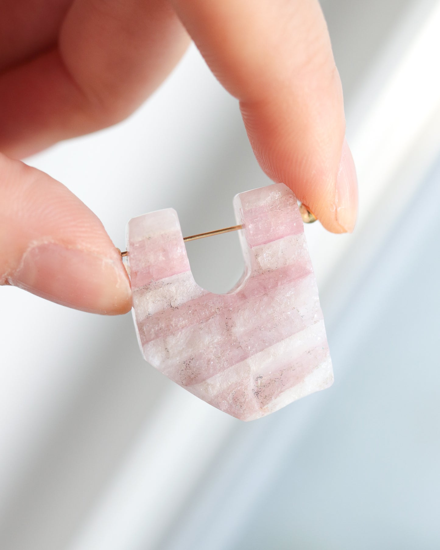 Rock Pierced Earring - Pink Tourmaline -