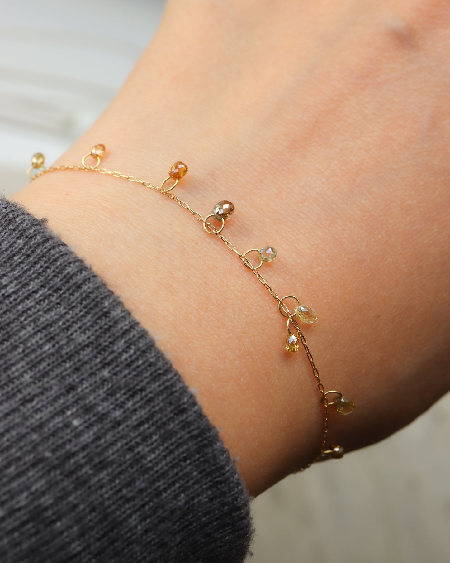 Briolette-Cut Diamond Station Bracelet