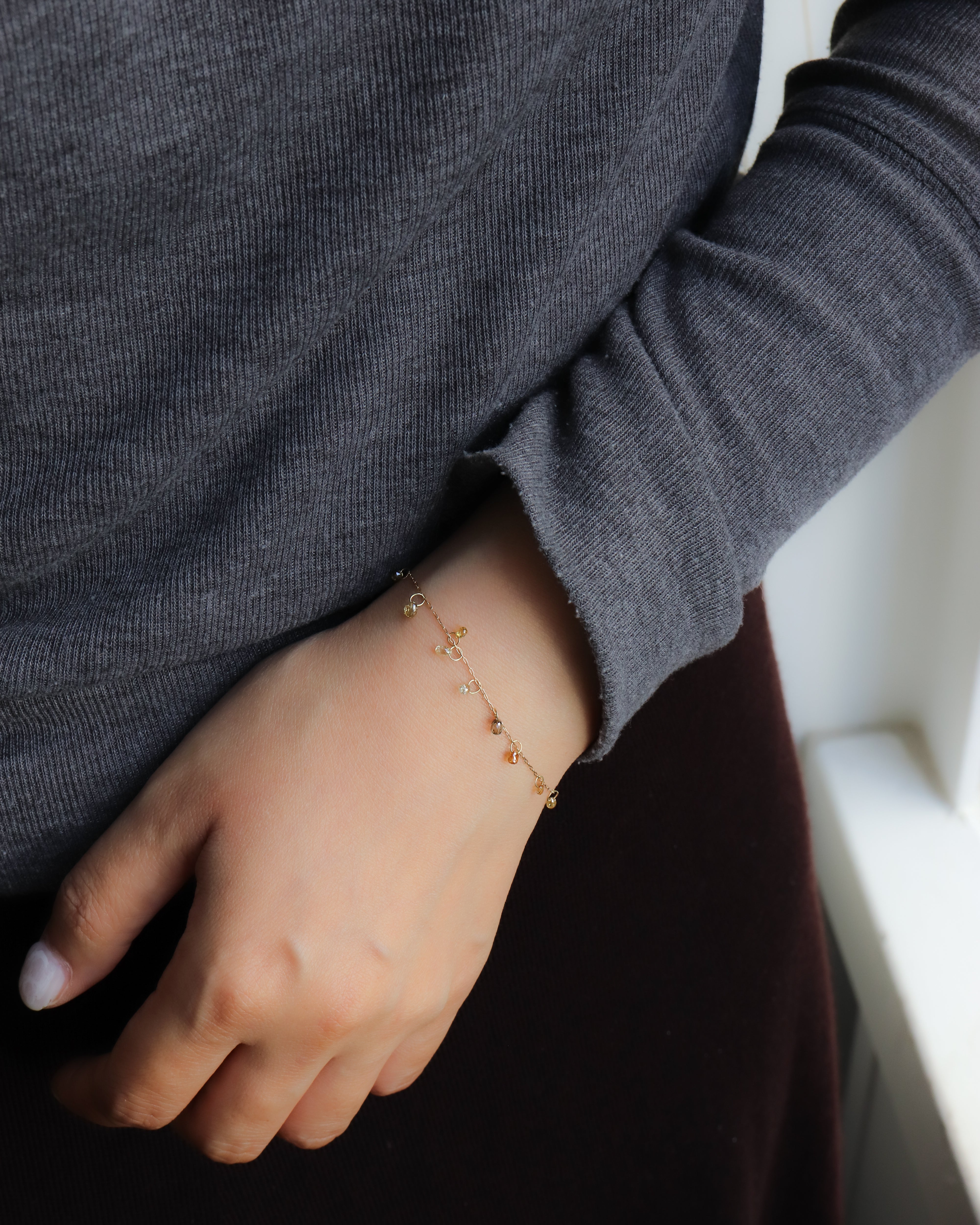 Briolette-Cut Diamond Station Bracelet