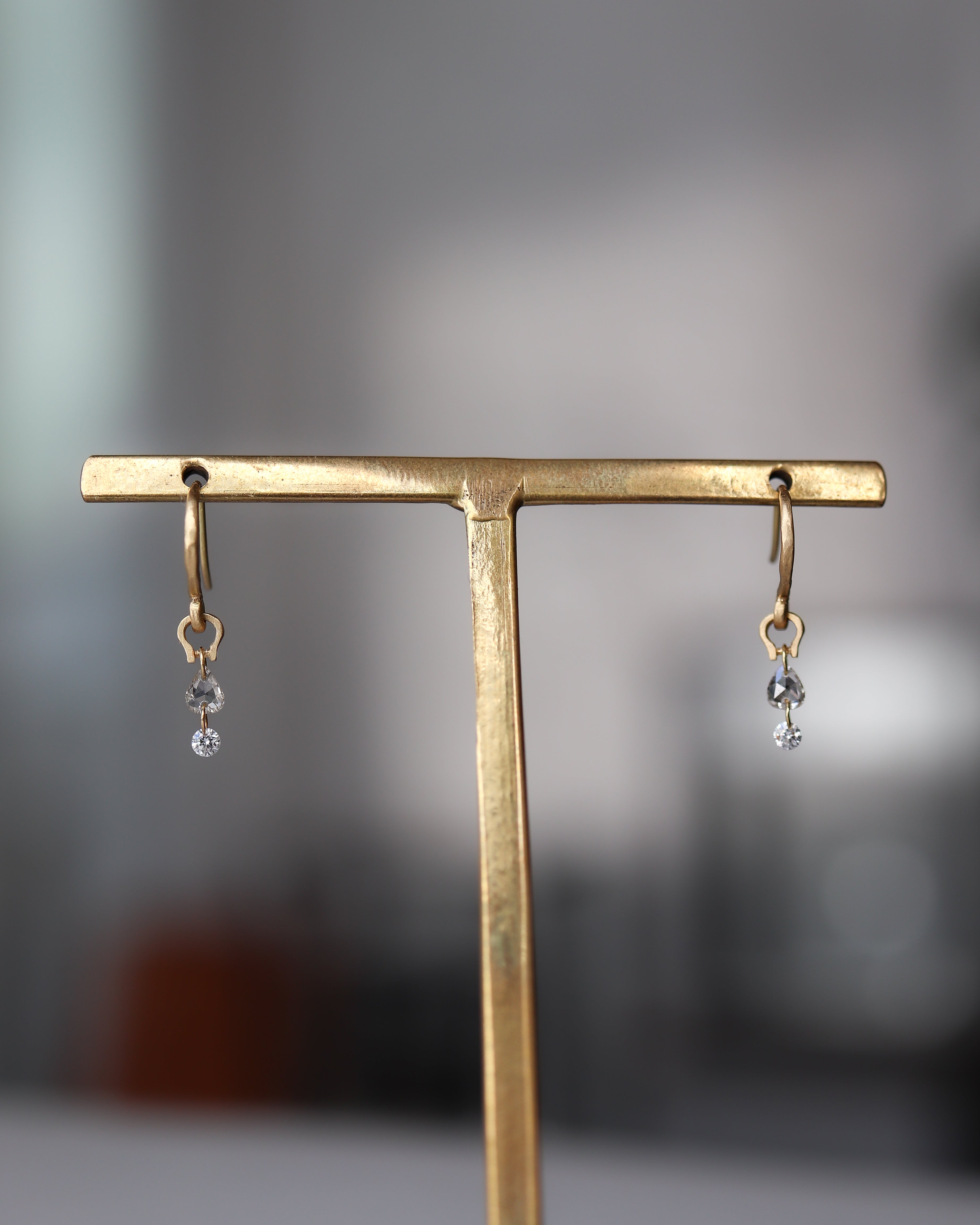 Horse Shoe Hole Double Pierced Earring - Diamond -