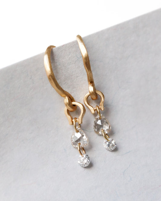 Horse Shoe Hole Double Pierced Earring - Diamond -