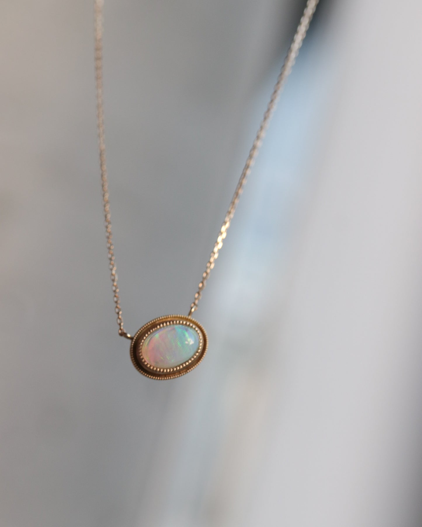 Column W Milgrain Necklace - Opal -