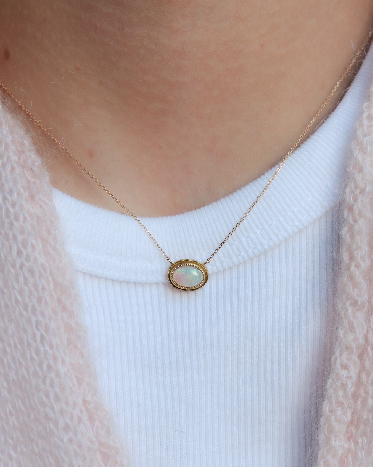 Column W Milgrain Necklace - Opal -