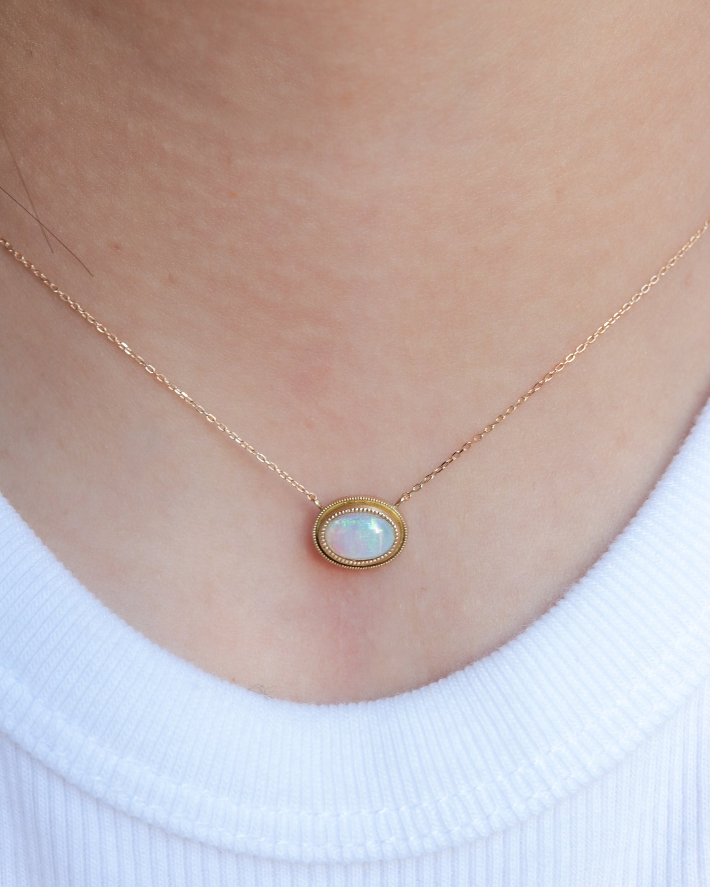 Column W Milgrain Necklace - Opal -