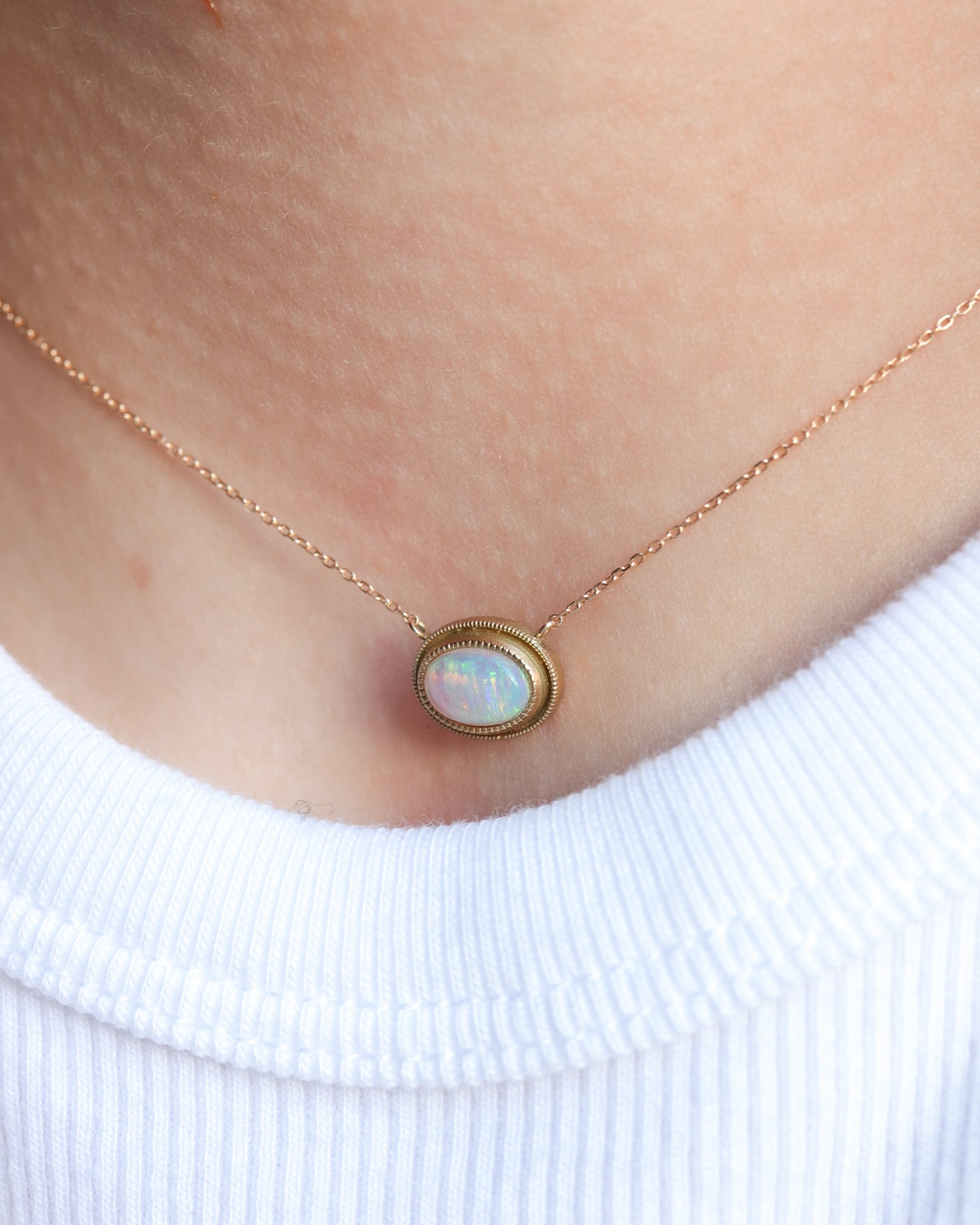Column W Milgrain Necklace - Opal -
