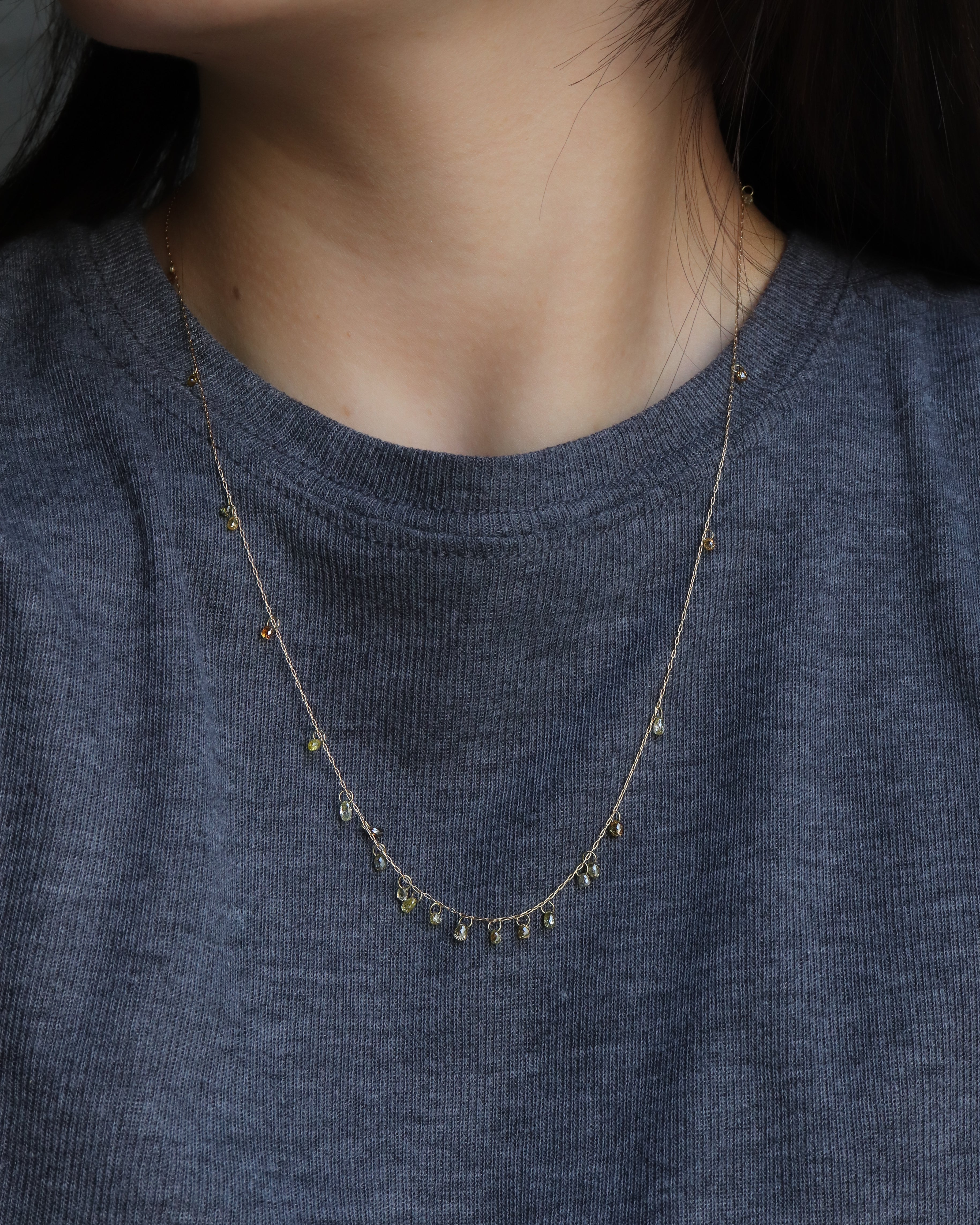 Briolette-Cut Diamond Station Necklace