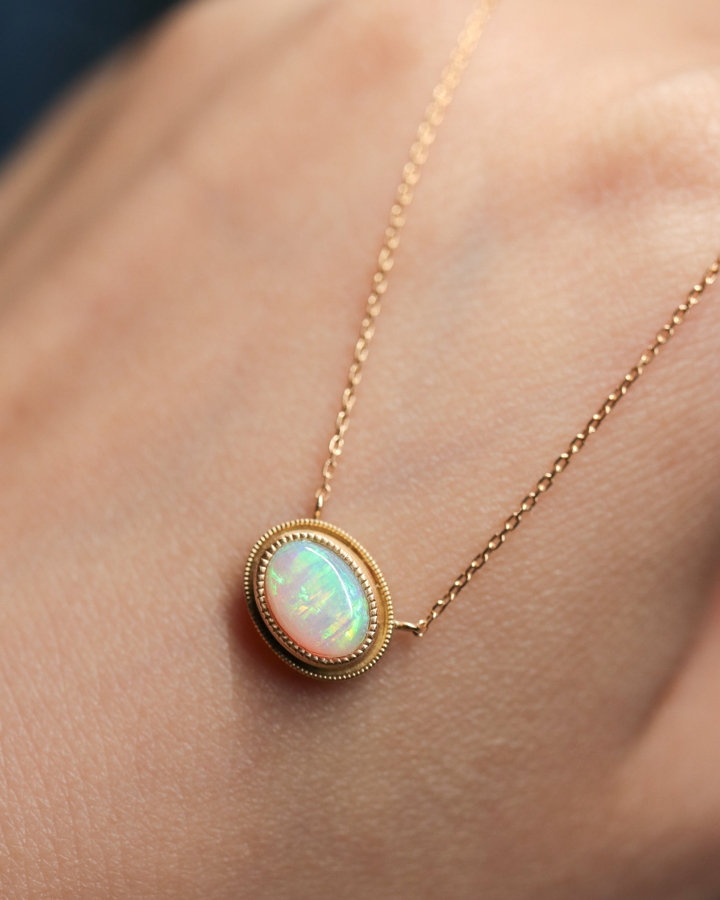 Column W Milgrain Necklace - Opal -