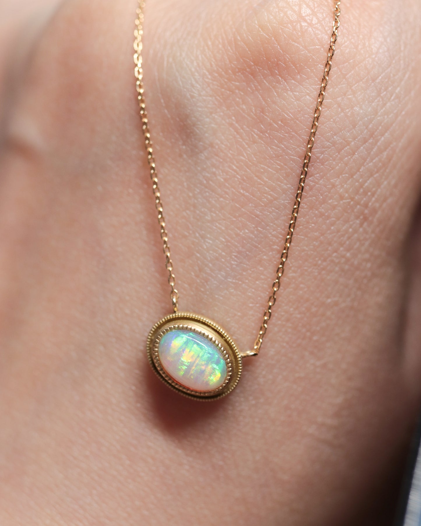 Column W Milgrain Necklace - Opal -