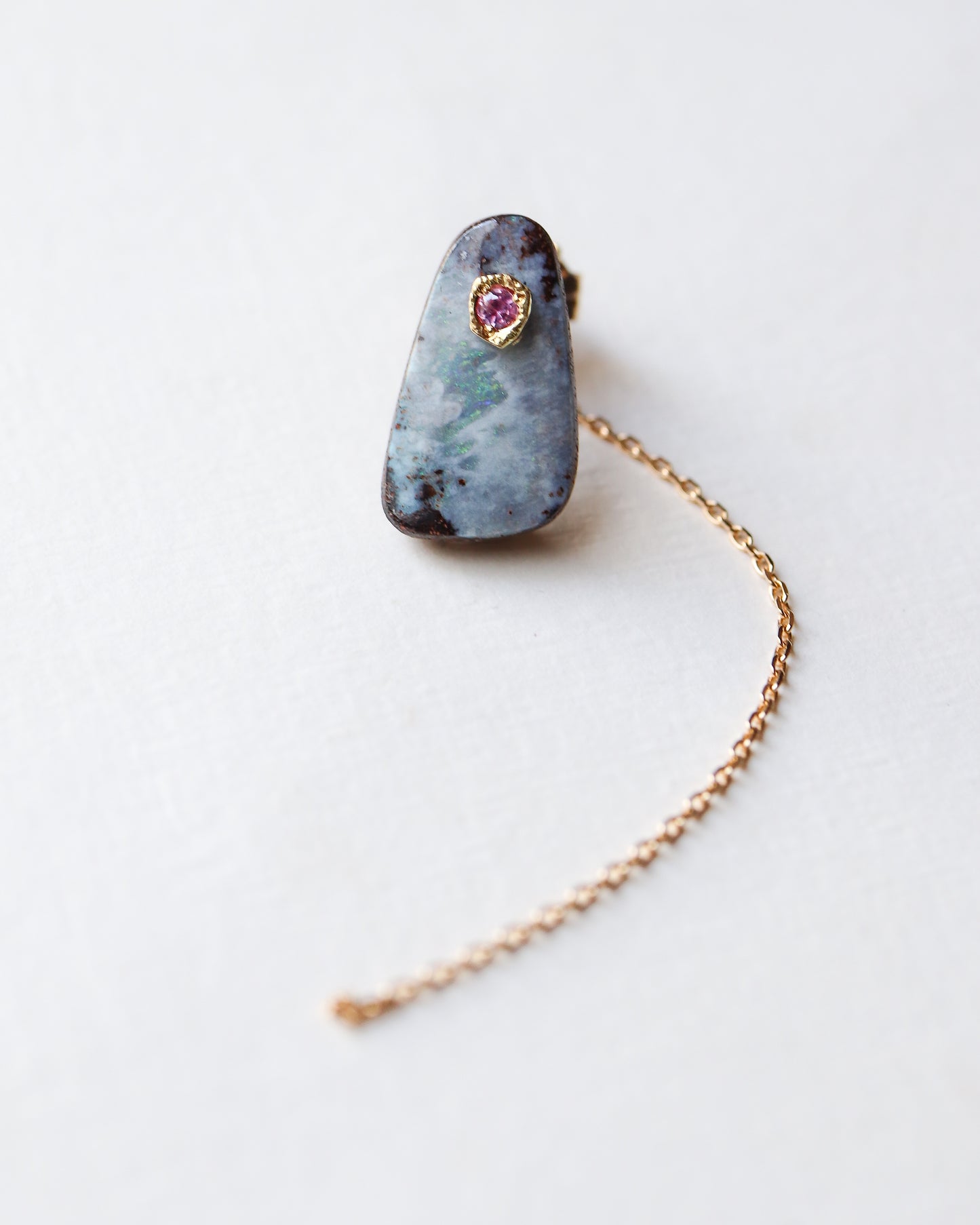 Flat Pierced Earring - Boulder Opal -